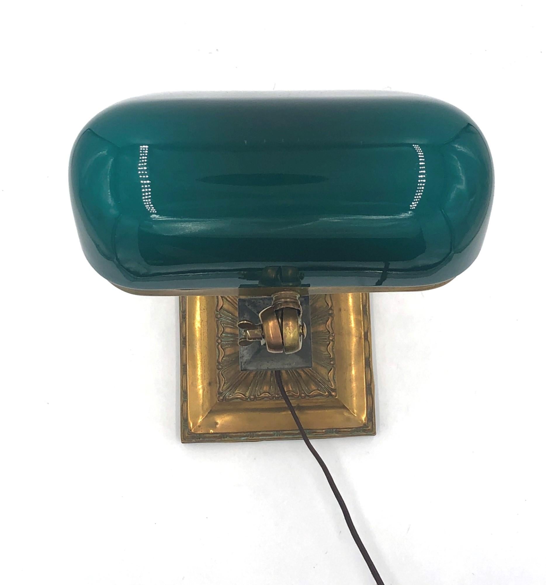 Emeralite Bankers Desk Lamp with Green Glass Shade and Decorative Brass Base 5