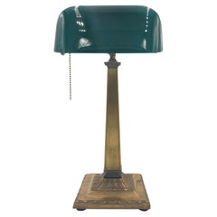 Emeralite Bankers Desk Lamp with Green Glass Shade and Decorative Brass Base