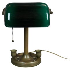 Antique Emeralite Gilt Metal Office Desk Lamp circa 1940