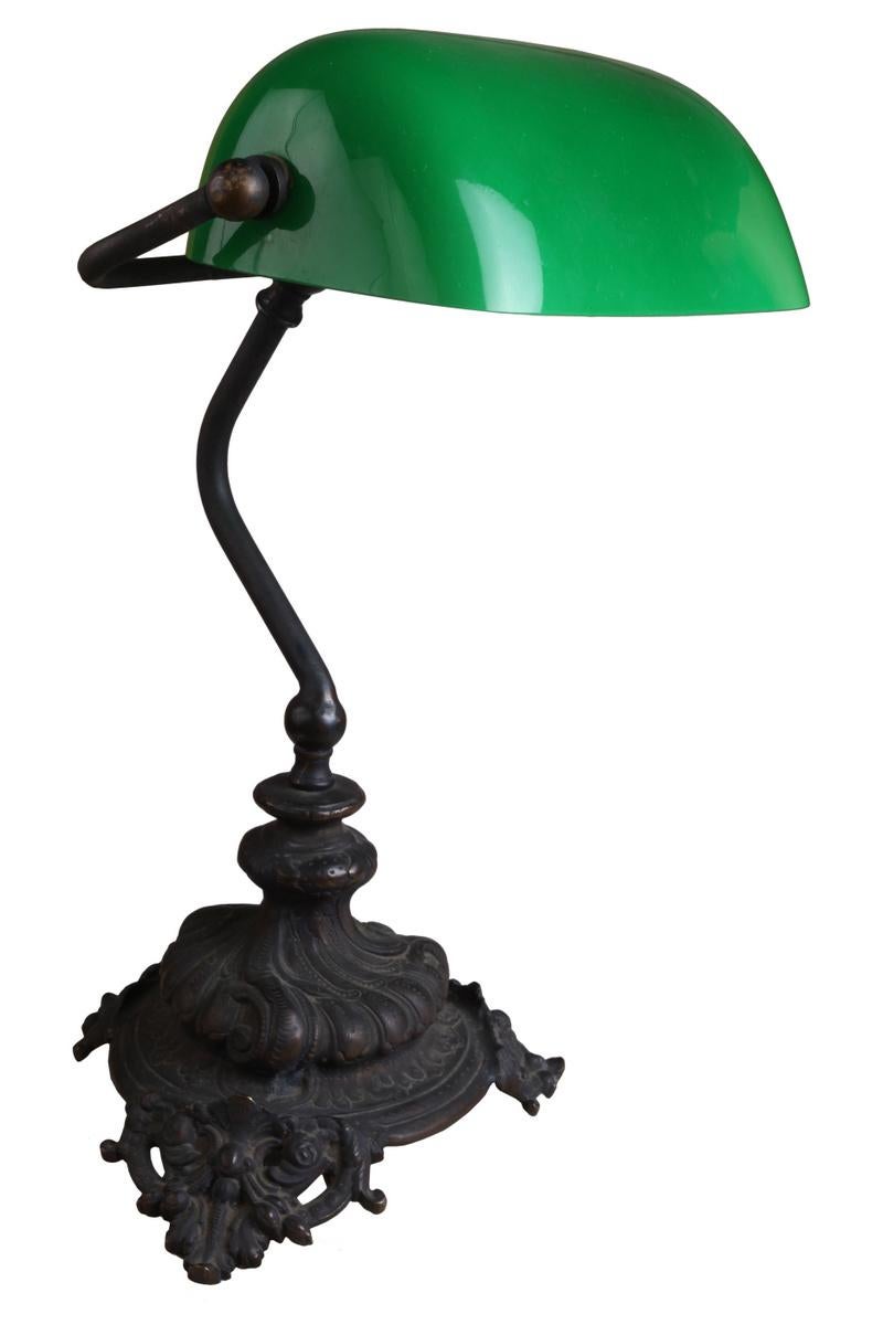 20th Century Emeralite Green Case Glass Shade Adjustable Desk Lamp