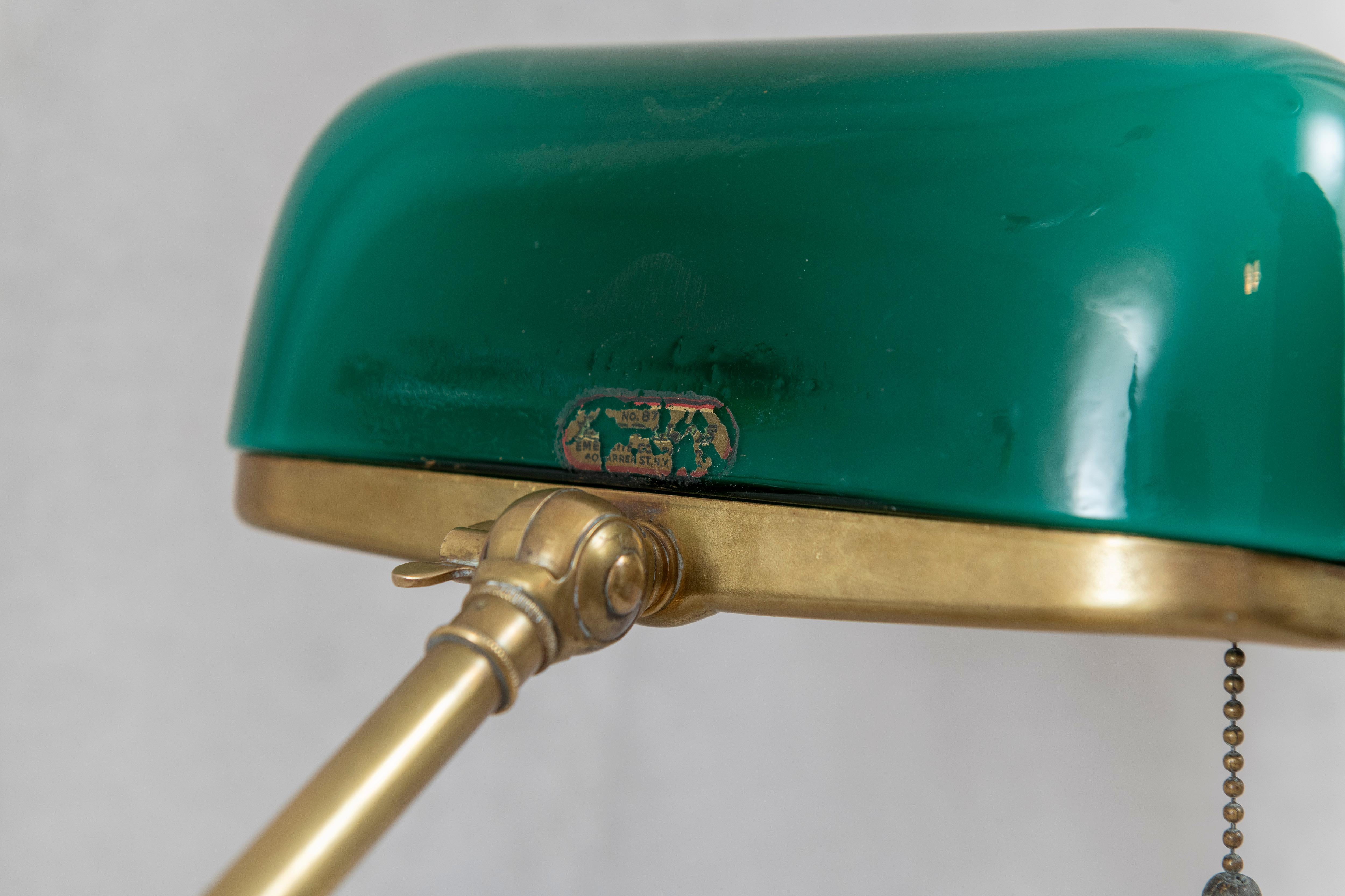 Polished Emeralite Green Shade Banker's Lamp, ca. 1917 For Sale