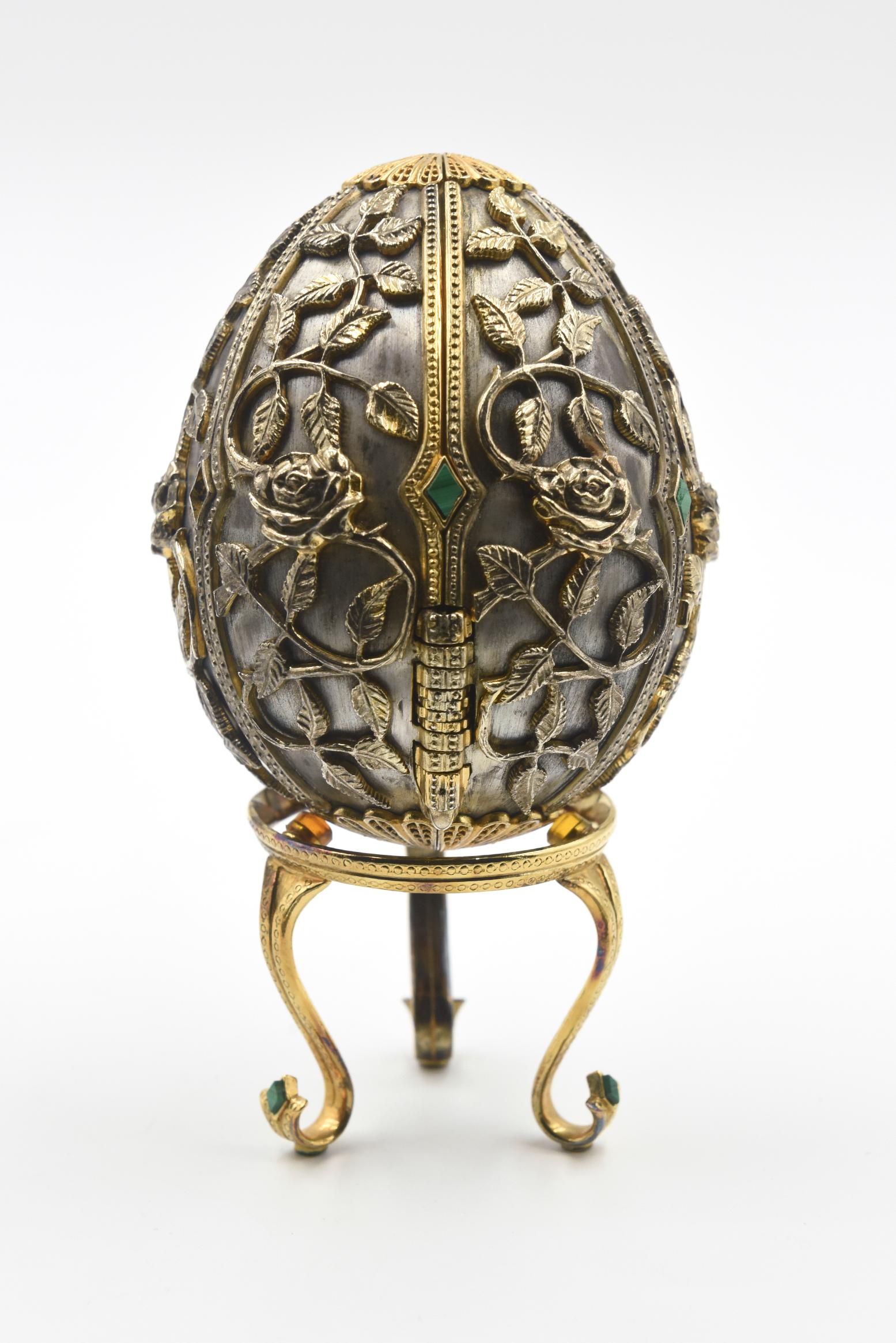 Modern Faberge Filigree Butterfly Vermeil Sterling Egg 750 Edition In Fair Condition In Miami Beach, FL
