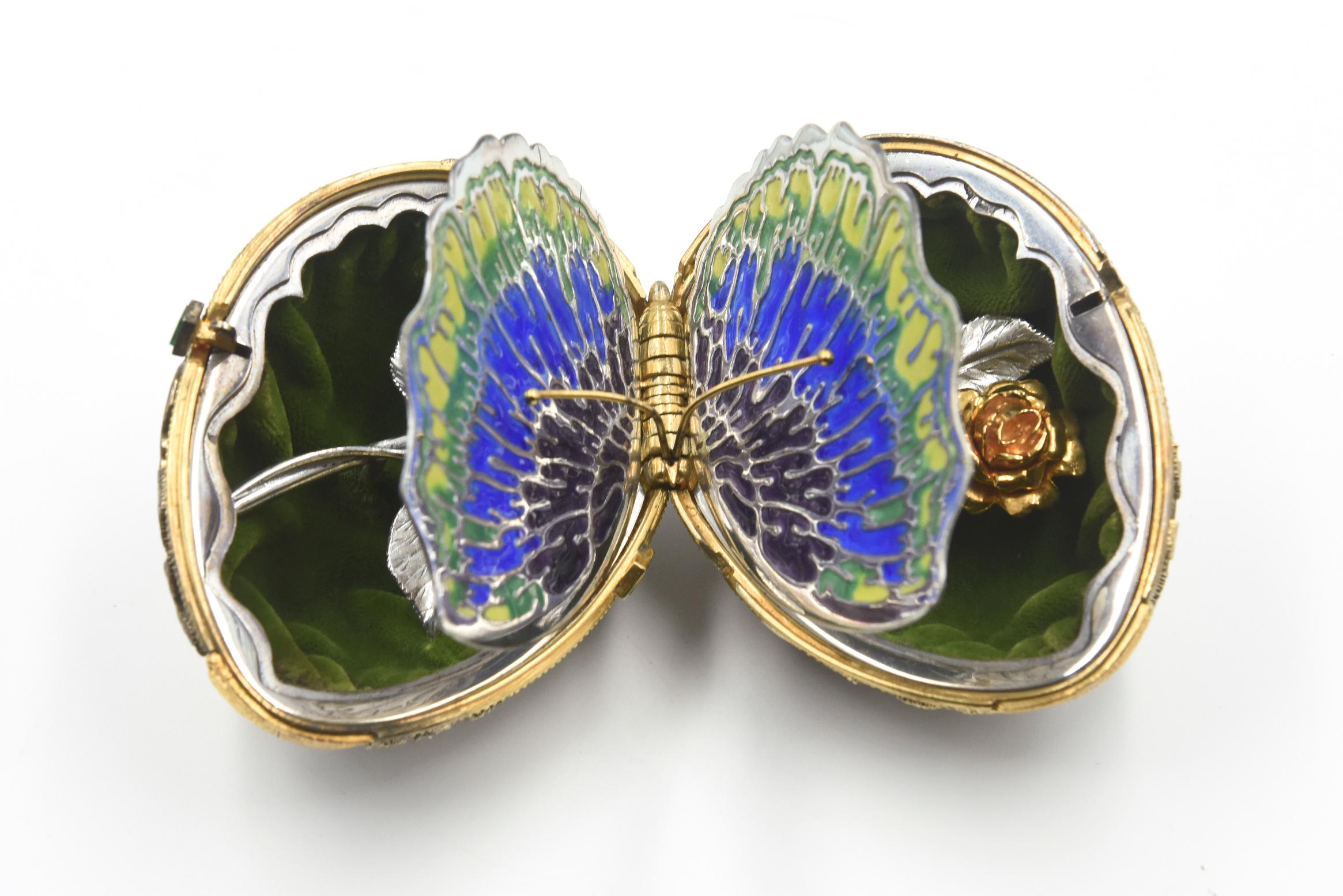 20th Century Modern Faberge Filigree Butterfly Vermeil Sterling Egg 750 Edition