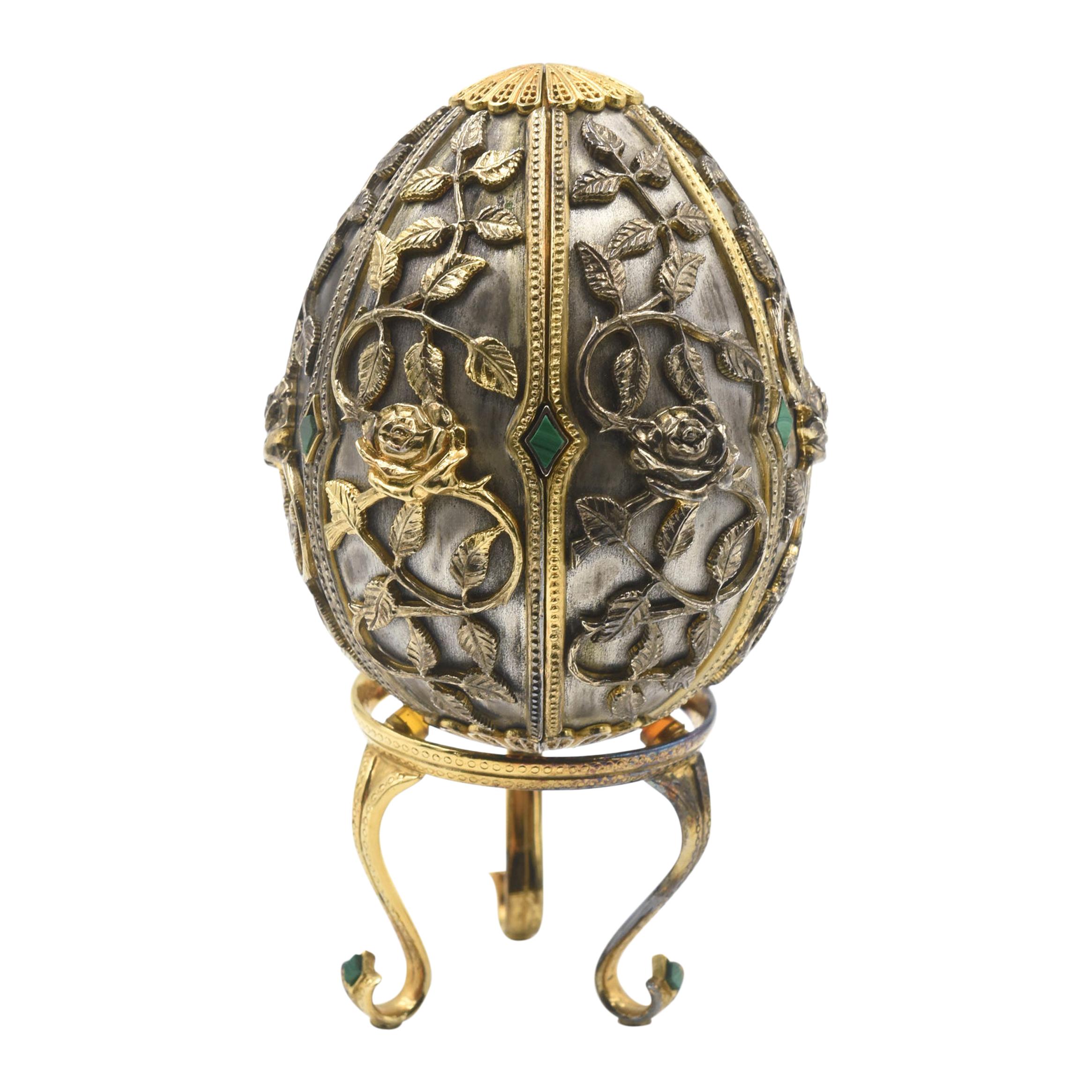 Modern Faberge Filigree Butterfly Vermeil Sterling Egg 750 Edition