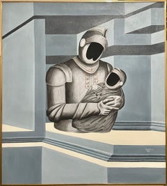 Venezuelanisches surrealistisches architektonisches Ölgemälde Smaragd Lunar Lateinamerikanische Kunst