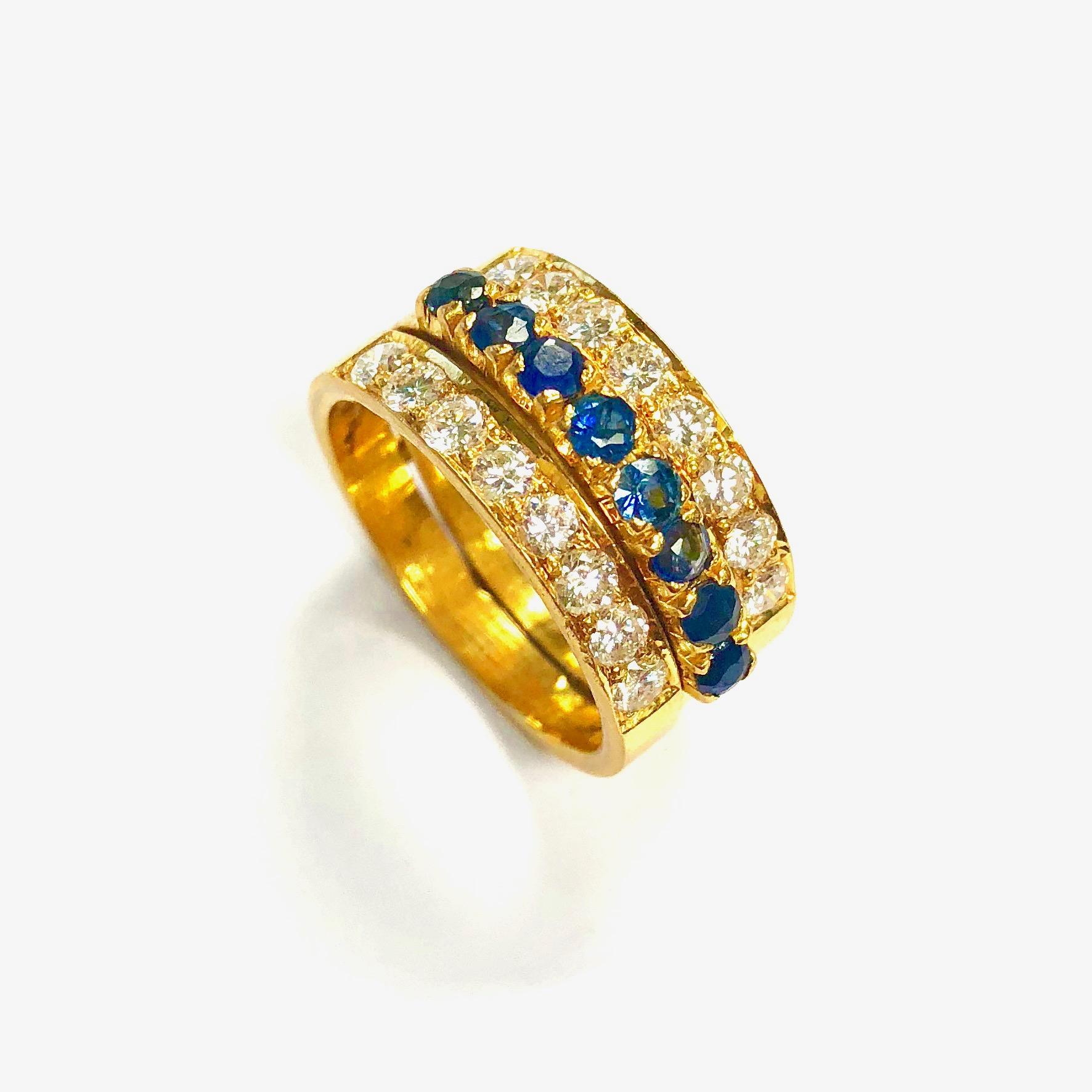 Round Cut Emerald Ruby Sapphire Diamond High Karat Gold Interchangeable Ring Band Set