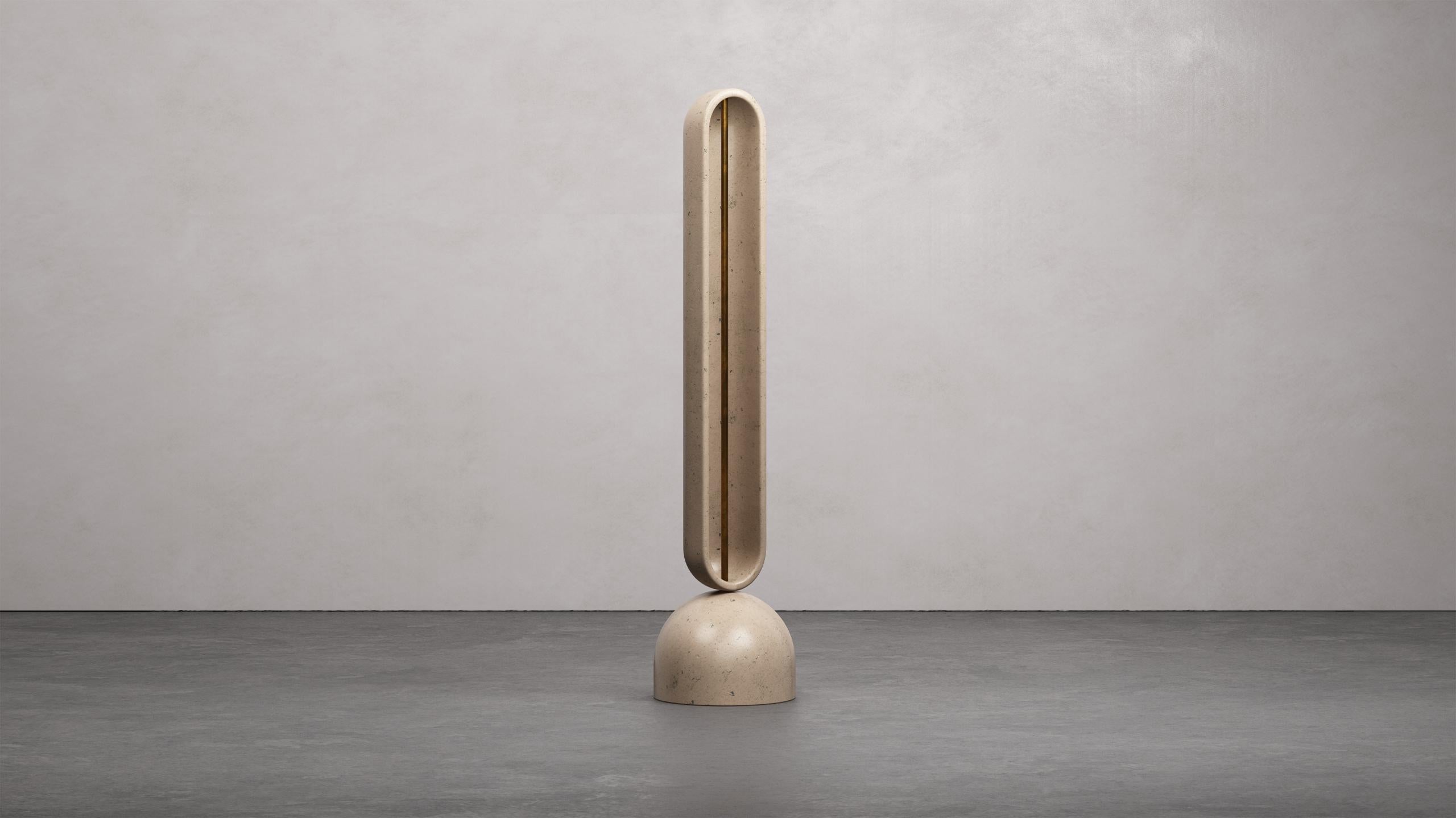 Emersion floor lamp by Arthur Vallin
Limited 12 + 2 A/P
Dimensions: W 12 x D 12 x H 54 inch
Materials: Travertin Navona, brass
Finishing: Matte Un-honed
Lava stone finish available.

French Artist, Designer, and Creative Director Arthur Vallin hold