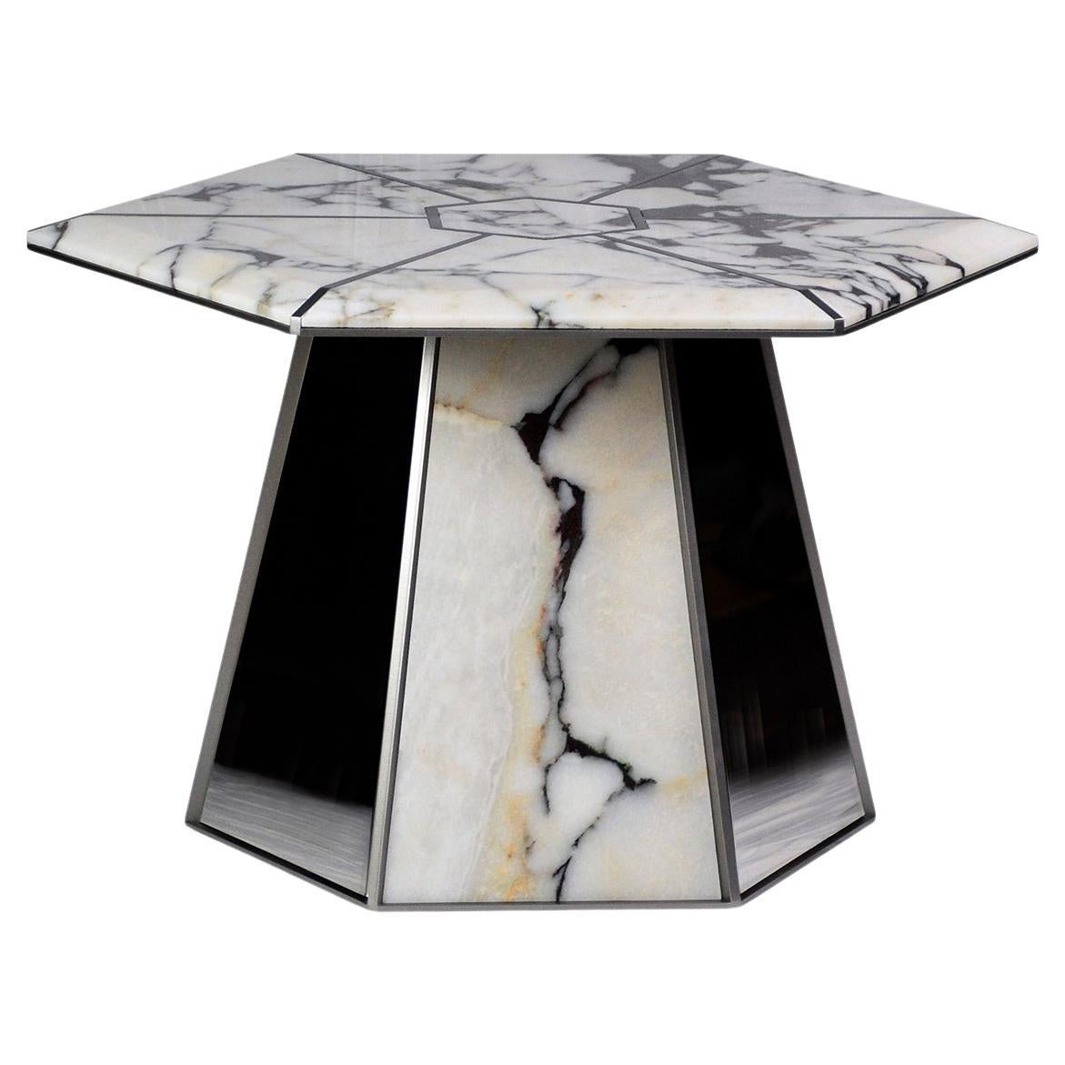 "Emerged" steel and natural marble coffee table by William Mulas