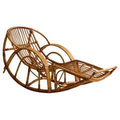 Chaise longue à bascule, bambou, rotin, Emerson Rattan Co, États-Unis, années 1950