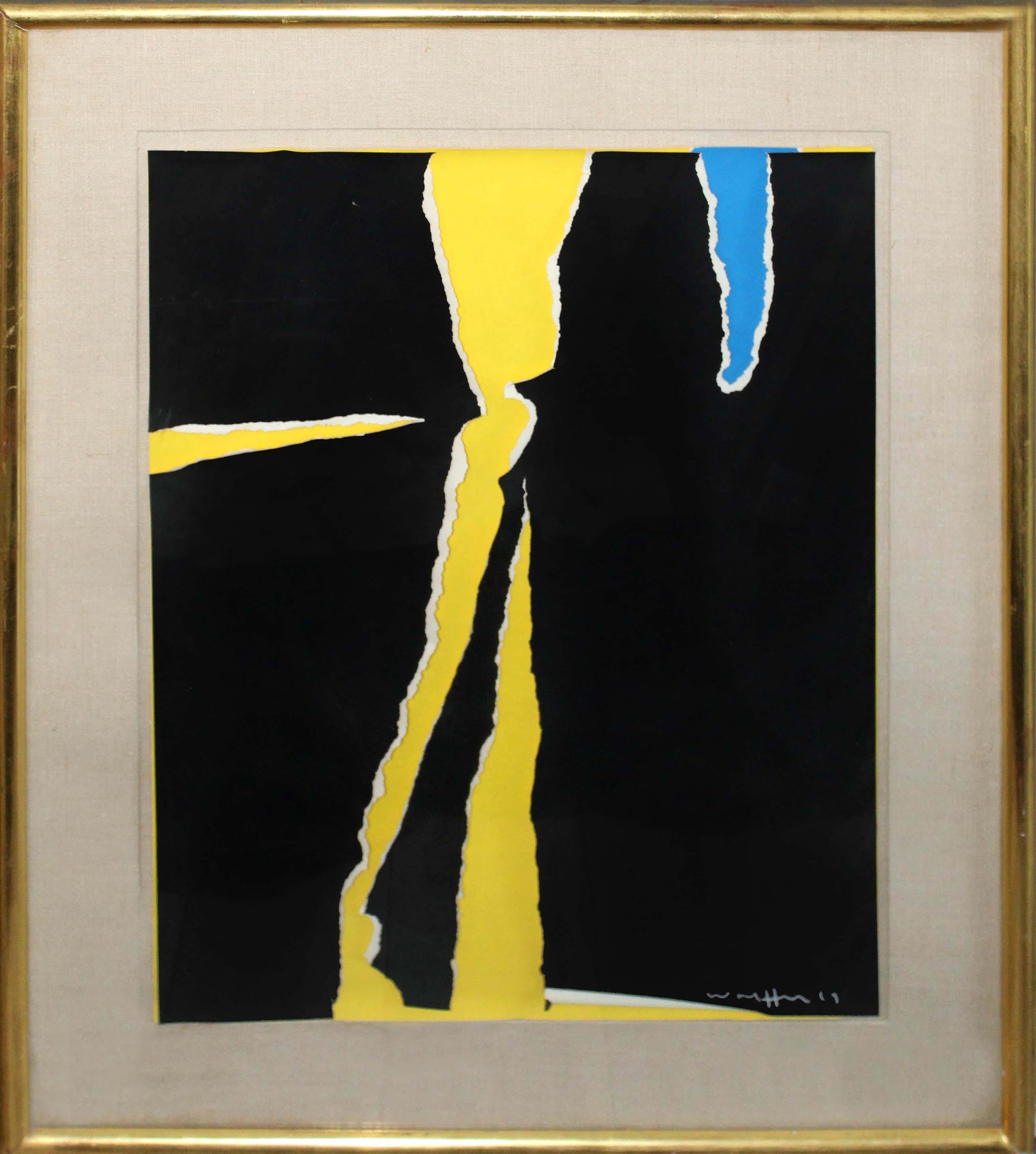 Emerson Woelffer, atrevido collage de bordes rasgados, obra expresionista abstracta firmada