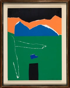 Vintage Untitled, 1977, Paper Collage, 29" x 23" framed orange, green, blue and black