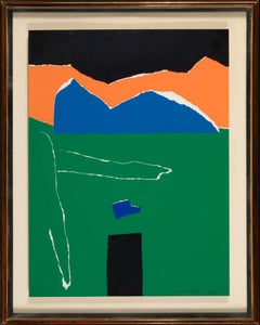 UNTITLED 1977, Collage di carta, 29" x 23" con cornice arancione, verde, blu e nera