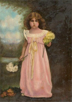 E.M.G - Late 19th Century Oil, Flower Girl