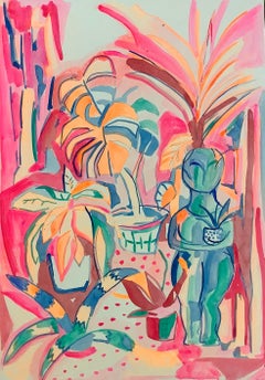 Goddess with plants, Acrylic on watercolour paper, 42x29cm, 2021