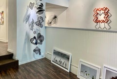 'Orange Garden' Bright Orange Geometric Painted Wood Wall Relief, Minimal and Op