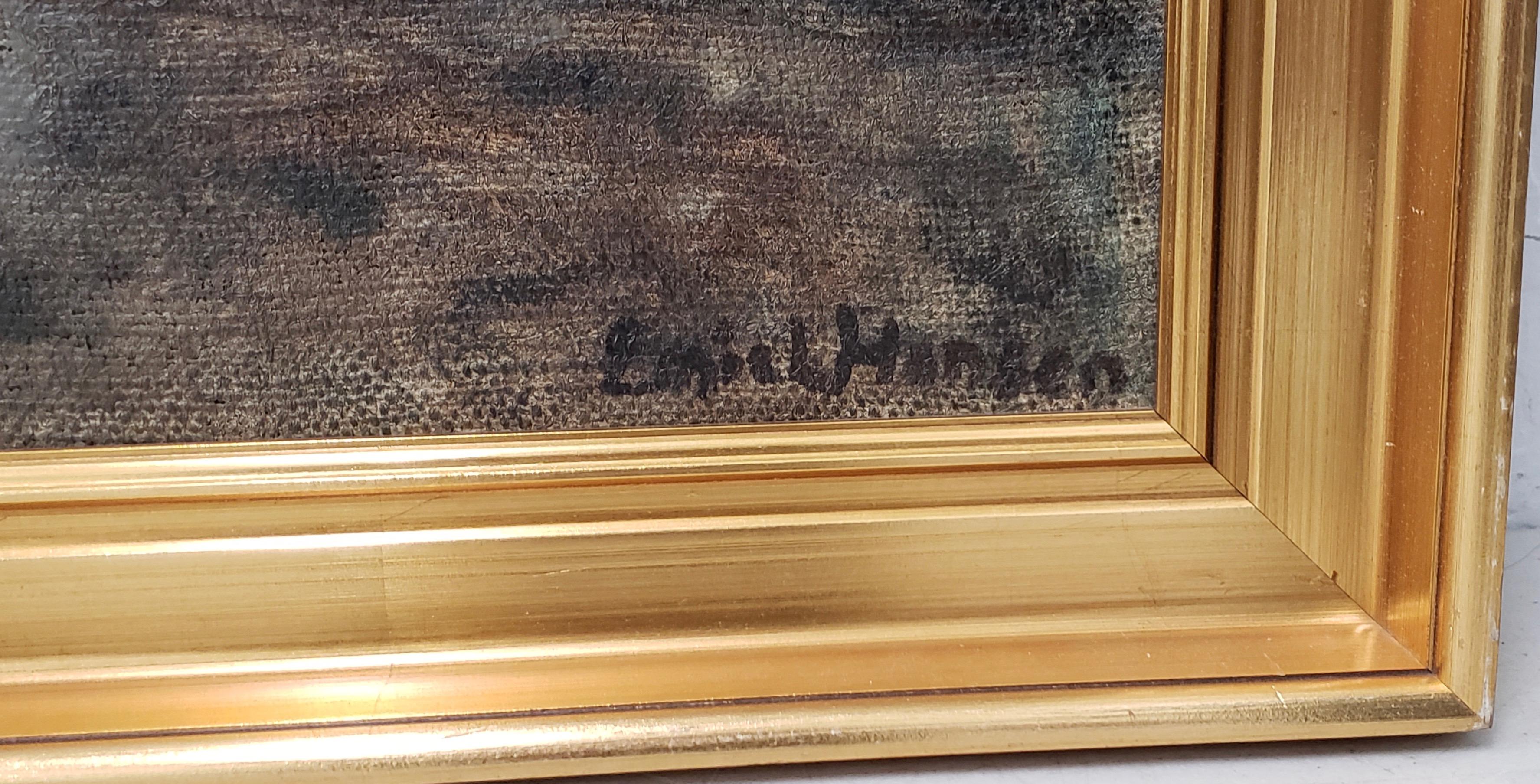 Danois Peinture à l'huile originale d'Emiel Hansen « Denmark » représentant une journée nuageuse, vers 1930 en vente