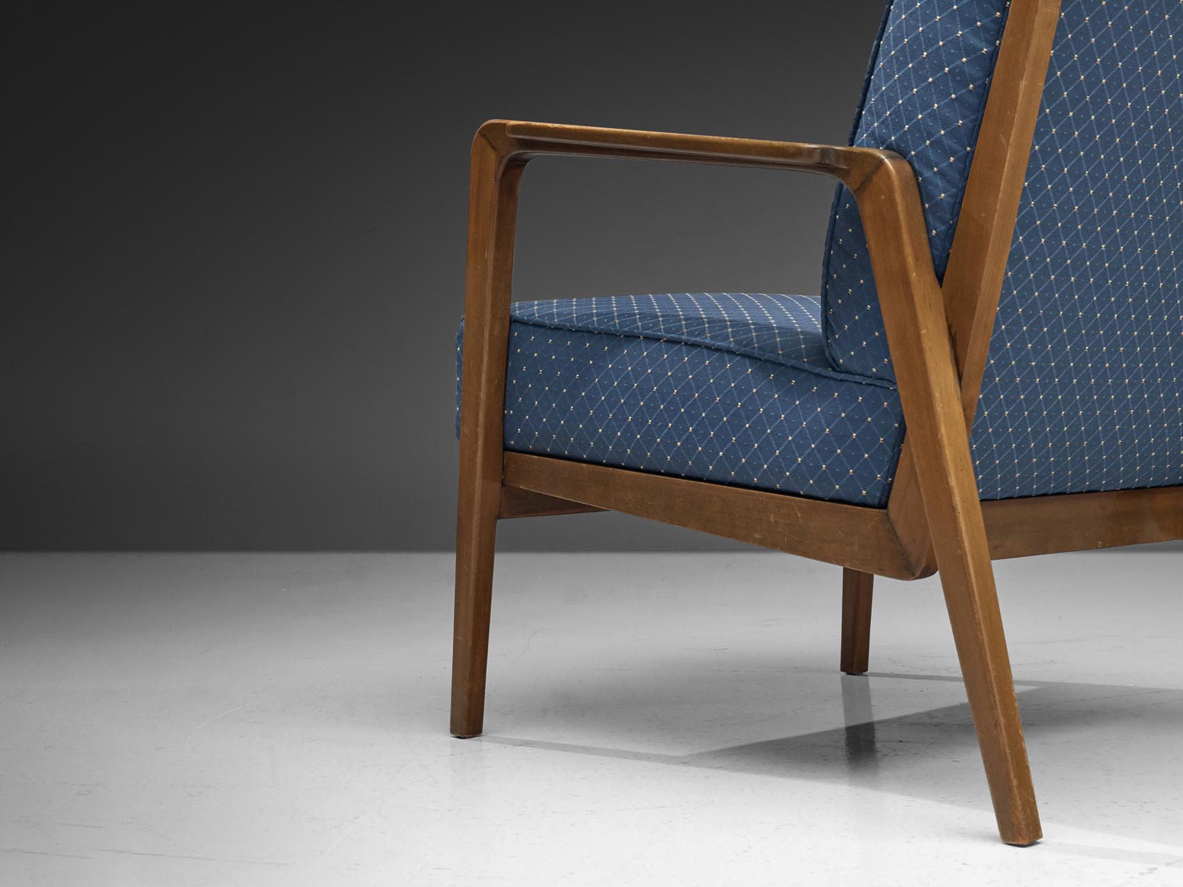 Mid-Century Modern Emiel Veranneman 'La Chaise' Lounge Chair in Cherry & Blue Rhomboid Fabric For Sale