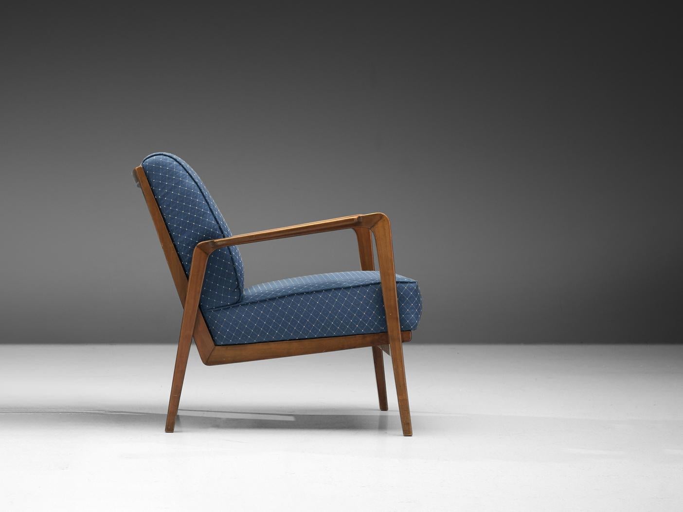 Belgian Emiel Veranneman 'La Chaise' Lounge Chair in Cherry & Blue Rhomboid Fabric For Sale