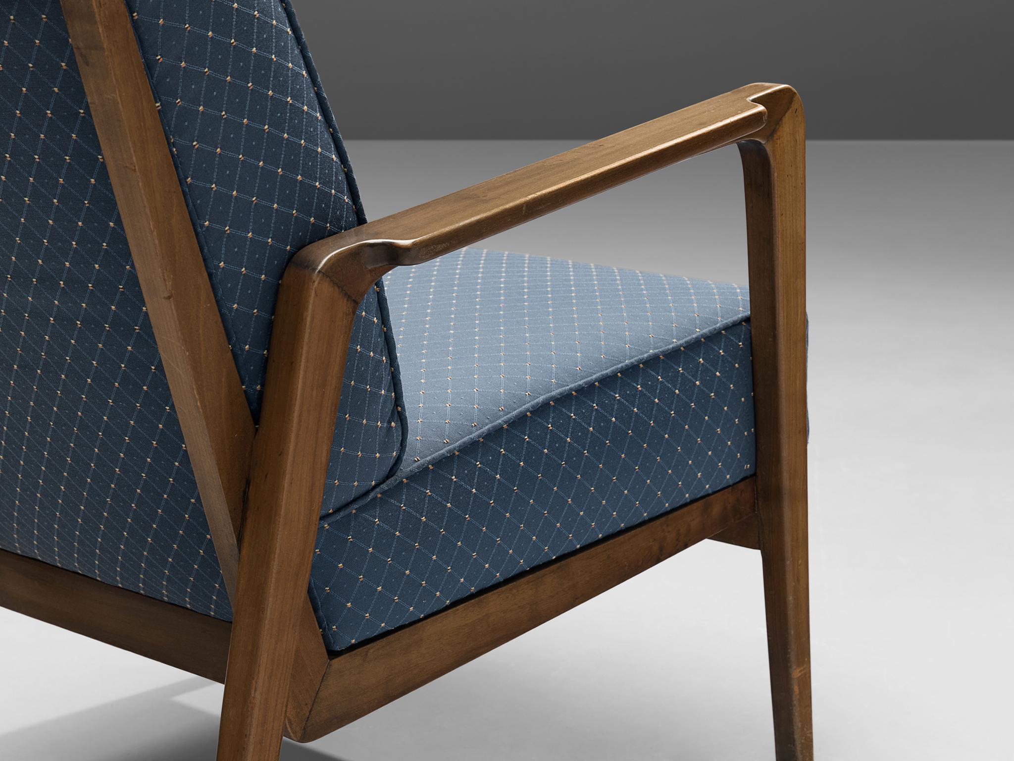 Mid-Century Modern Emiel Veranneman Pair of Rare Lounge Chairs in Cherry and Blue Upholstery