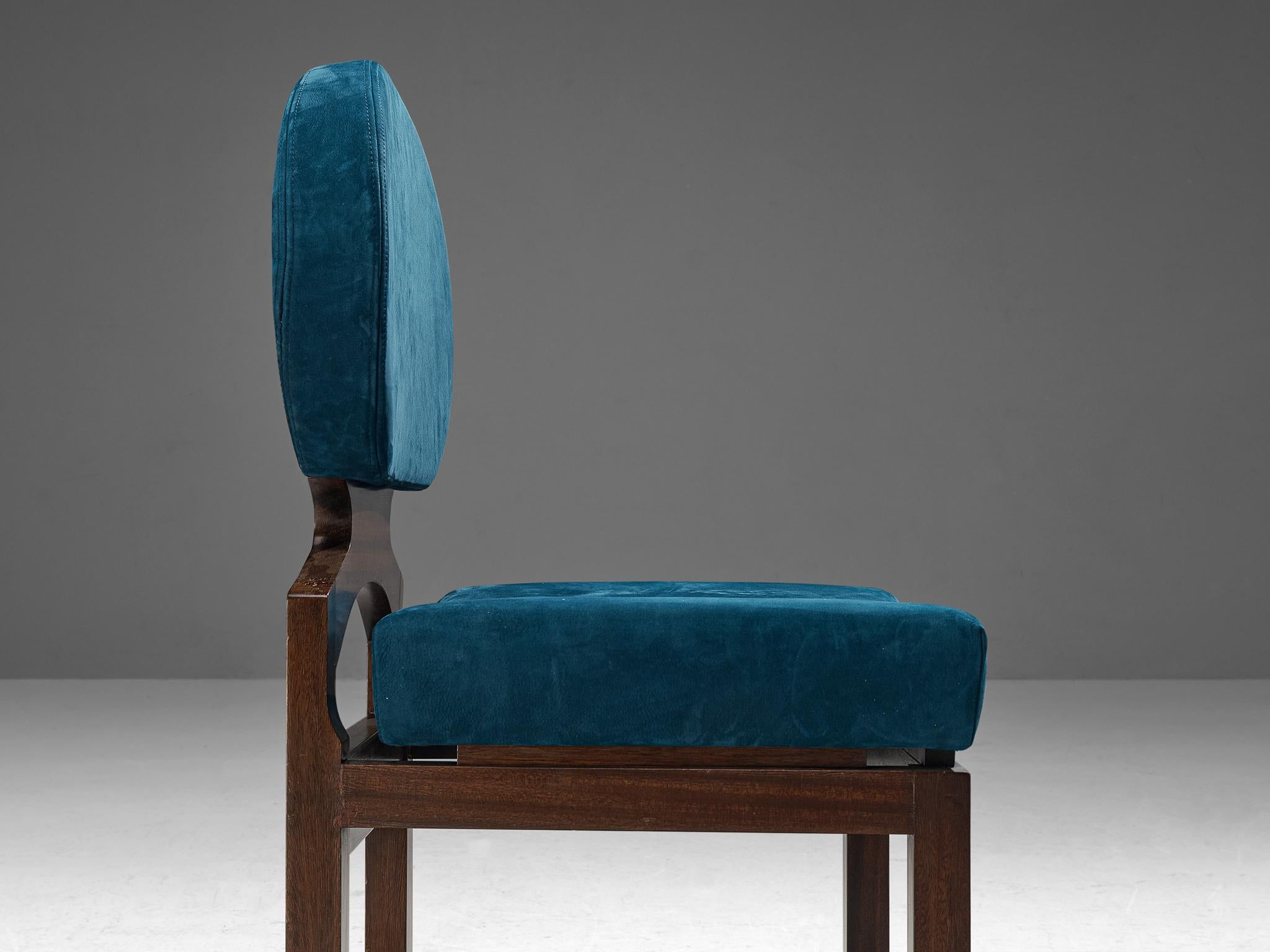 Emiel Veranneman Set of Eight 'Osaka' Dining Chairs in Blue Nubuck Leather For Sale 3