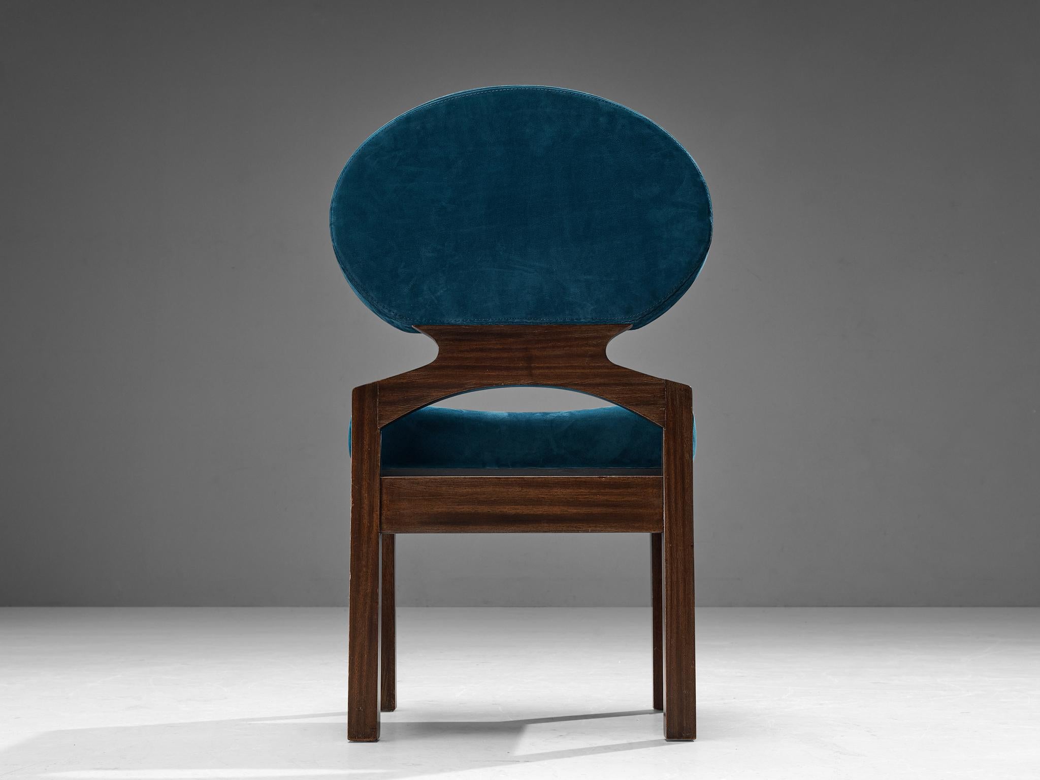 Belgian Emiel Veranneman Set of Eight 'Osaka' Dining Chairs in Blue Nubuck Leather For Sale