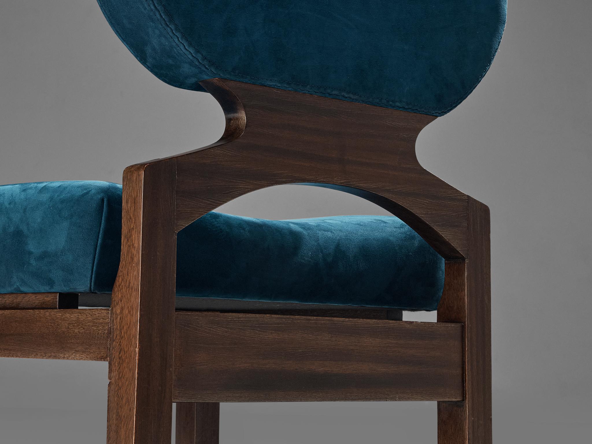 Emiel Veranneman Achter-Set 'Osaka' Esszimmerstühle aus blauem Nubukleder im Angebot 1