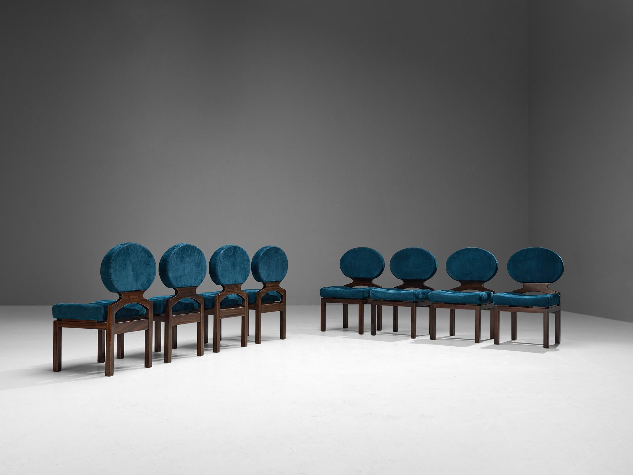 Emiel Veranneman Achter-Set 'Osaka' Esszimmerstühle aus blauem Nubukleder im Angebot 2
