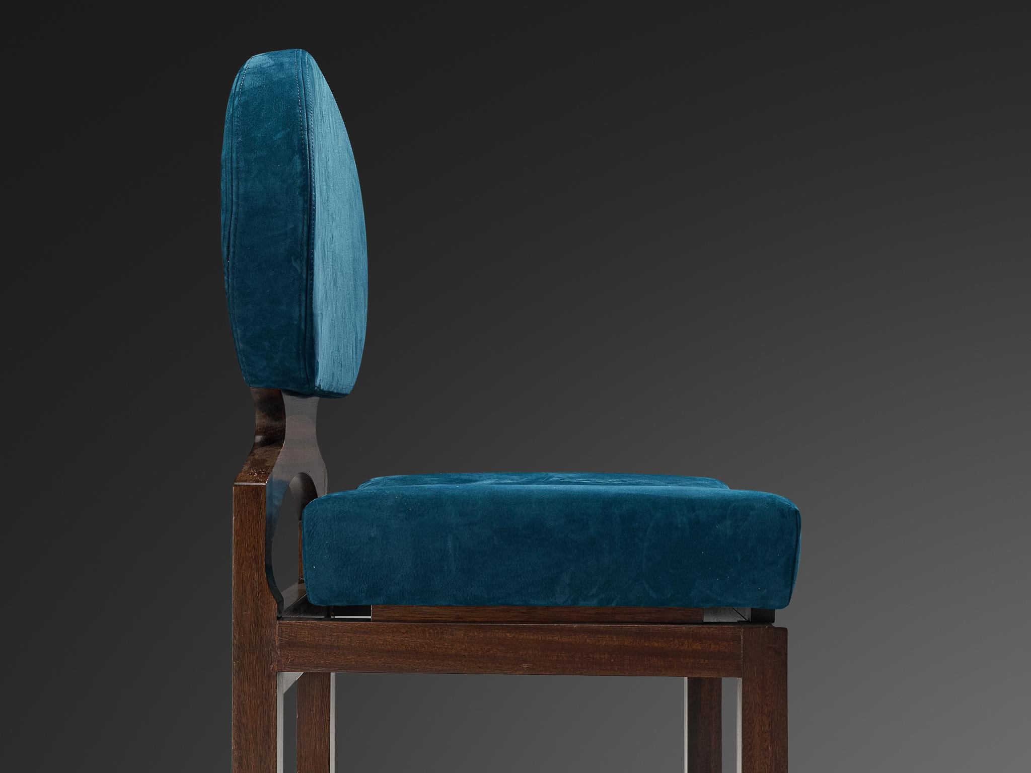 Emiel Veranneman Set of Eight 'Osaka' Dining Chairs in Blue Nubuck Leather 4
