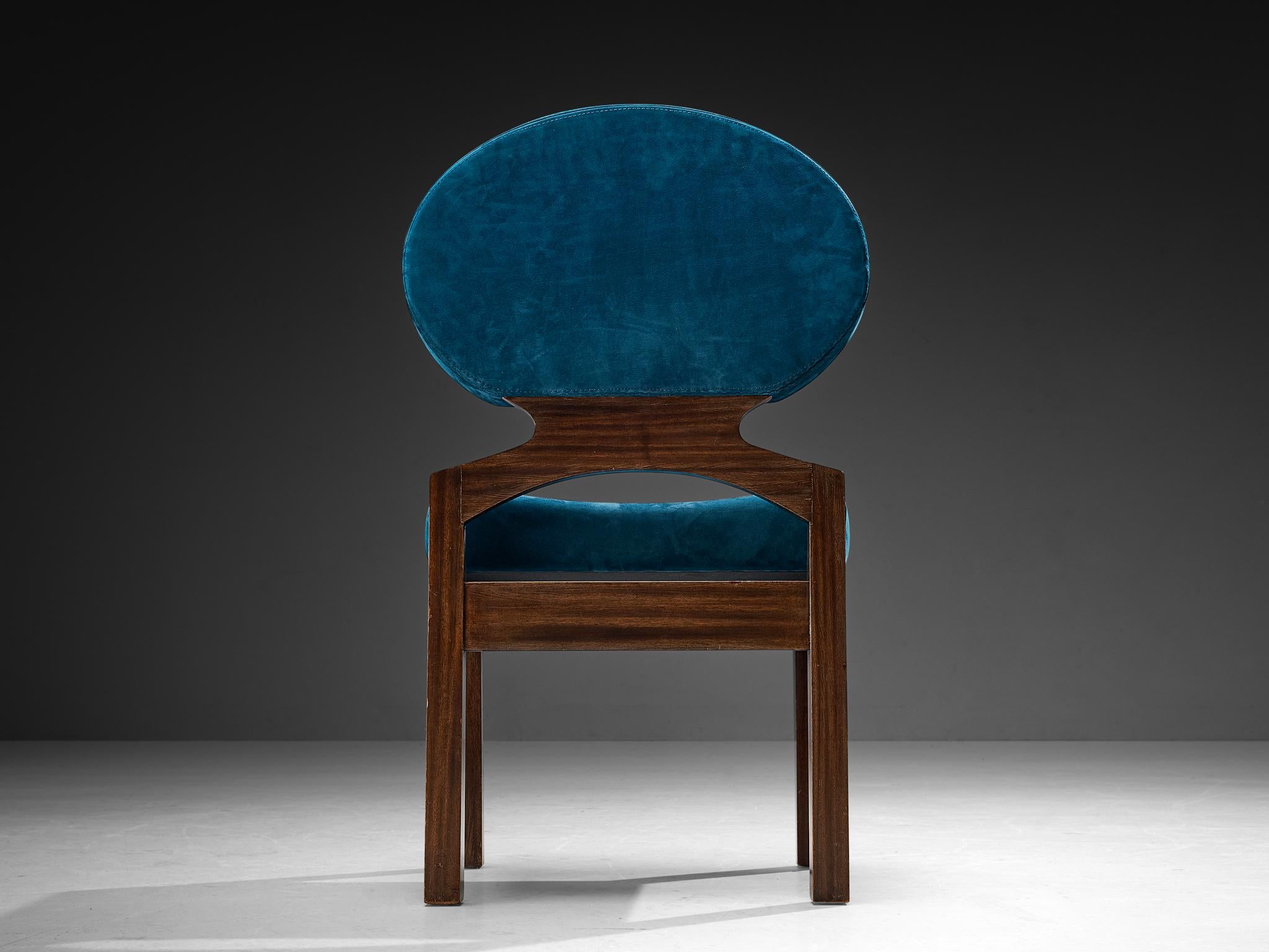 Emiel Veranneman Set of Eight 'Osaka' Dining Chairs in Blue Nubuck Leather 5