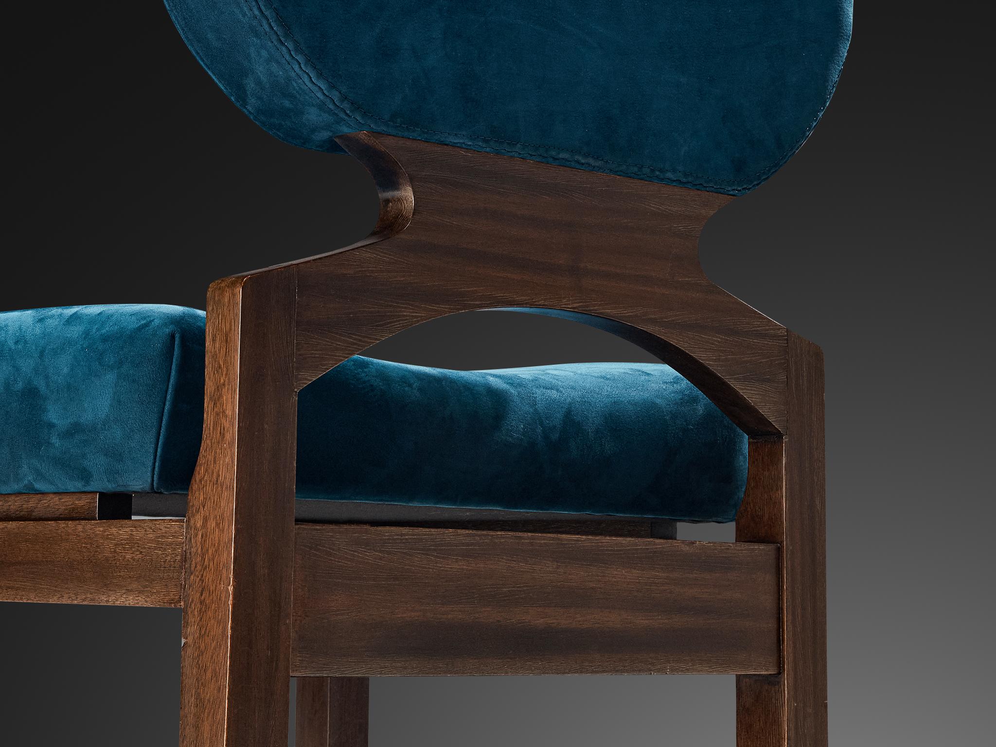 Emiel Veranneman Set of Eight 'Osaka' Dining Chairs in Blue Nubuck Leather 6