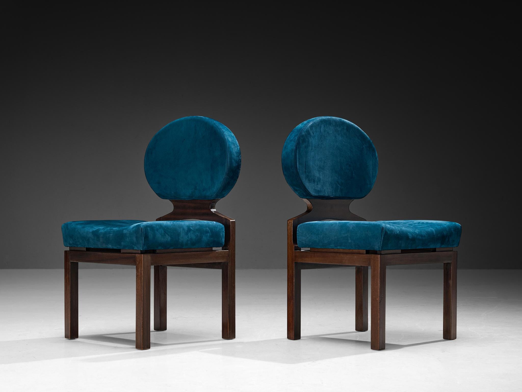 Post-Modern Emiel Veranneman Set of Eight 'Osaka' Dining Chairs in Blue Nubuck Leather