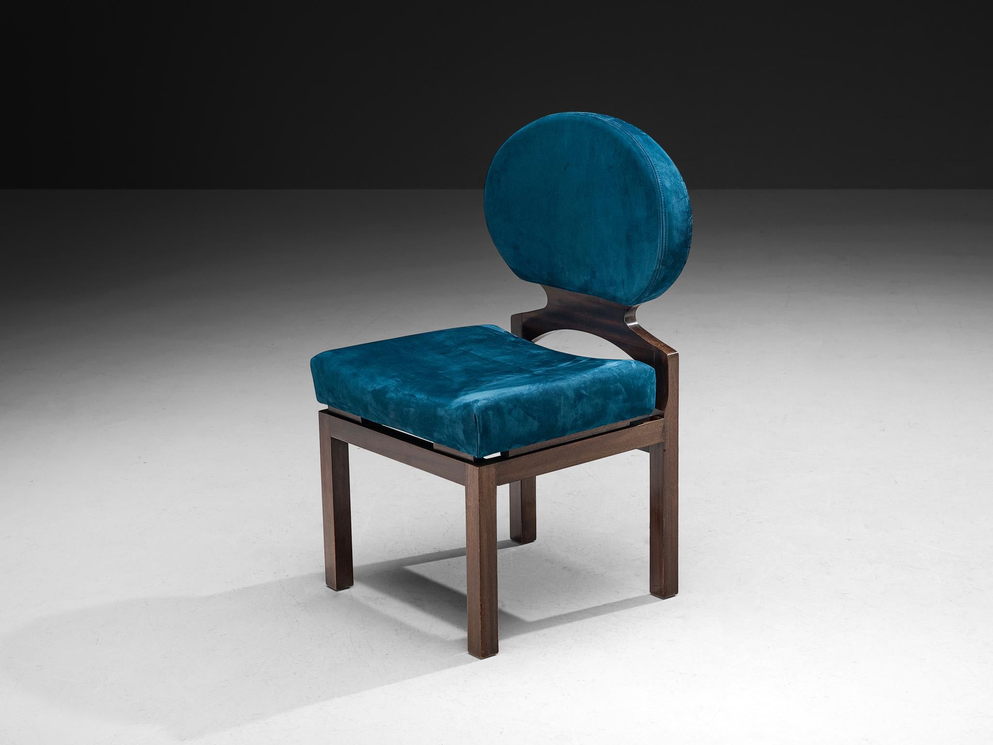 Belgian Emiel Veranneman Set of Eight 'Osaka' Dining Chairs in Blue Nubuck Leather