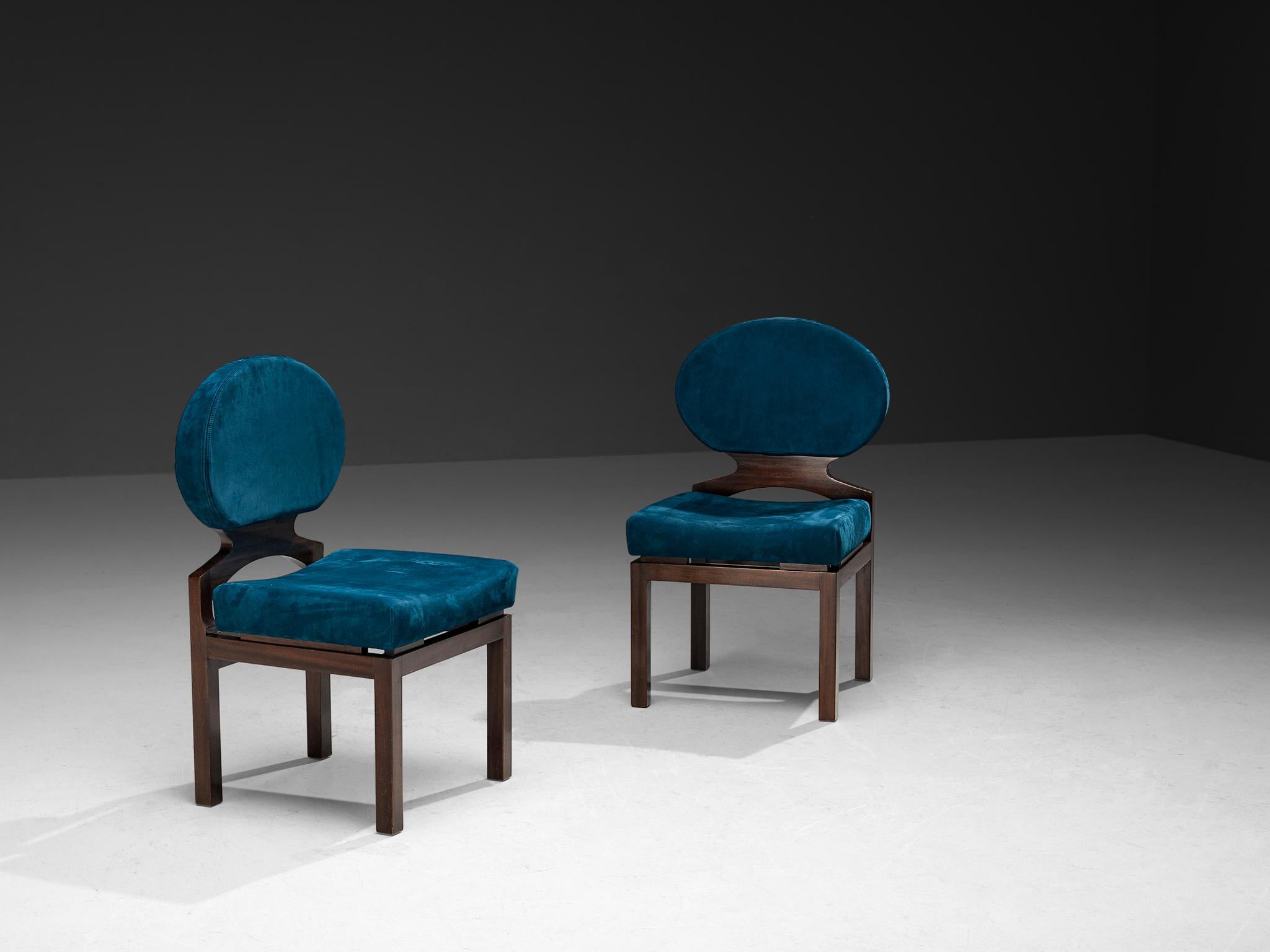Emiel Veranneman Set of Eight 'Osaka' Dining Chairs in Blue Nubuck Leather 1