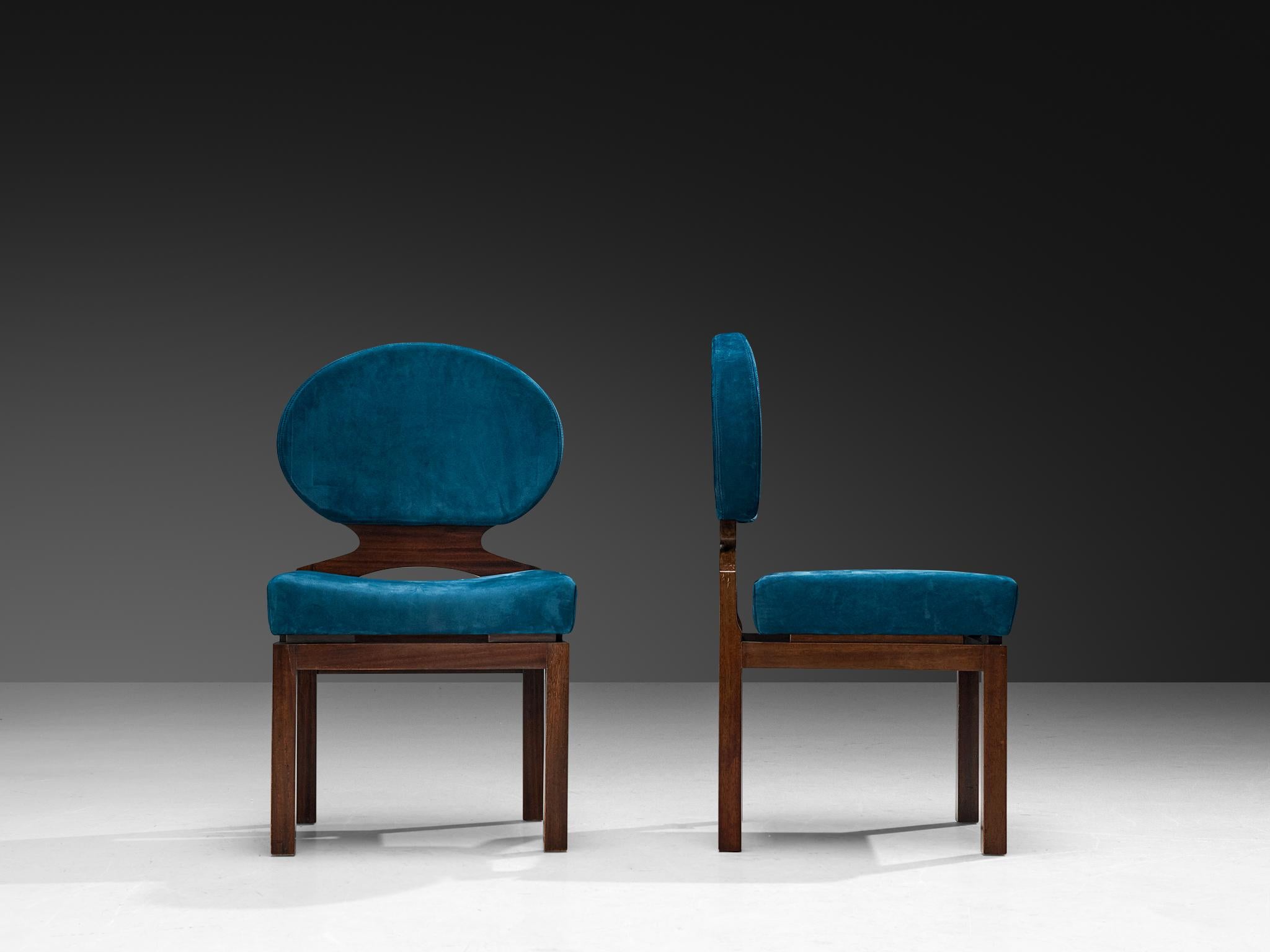 Emiel Veranneman Set of Eight 'Osaka' Dining Chairs in Blue Nubuck Leather 2