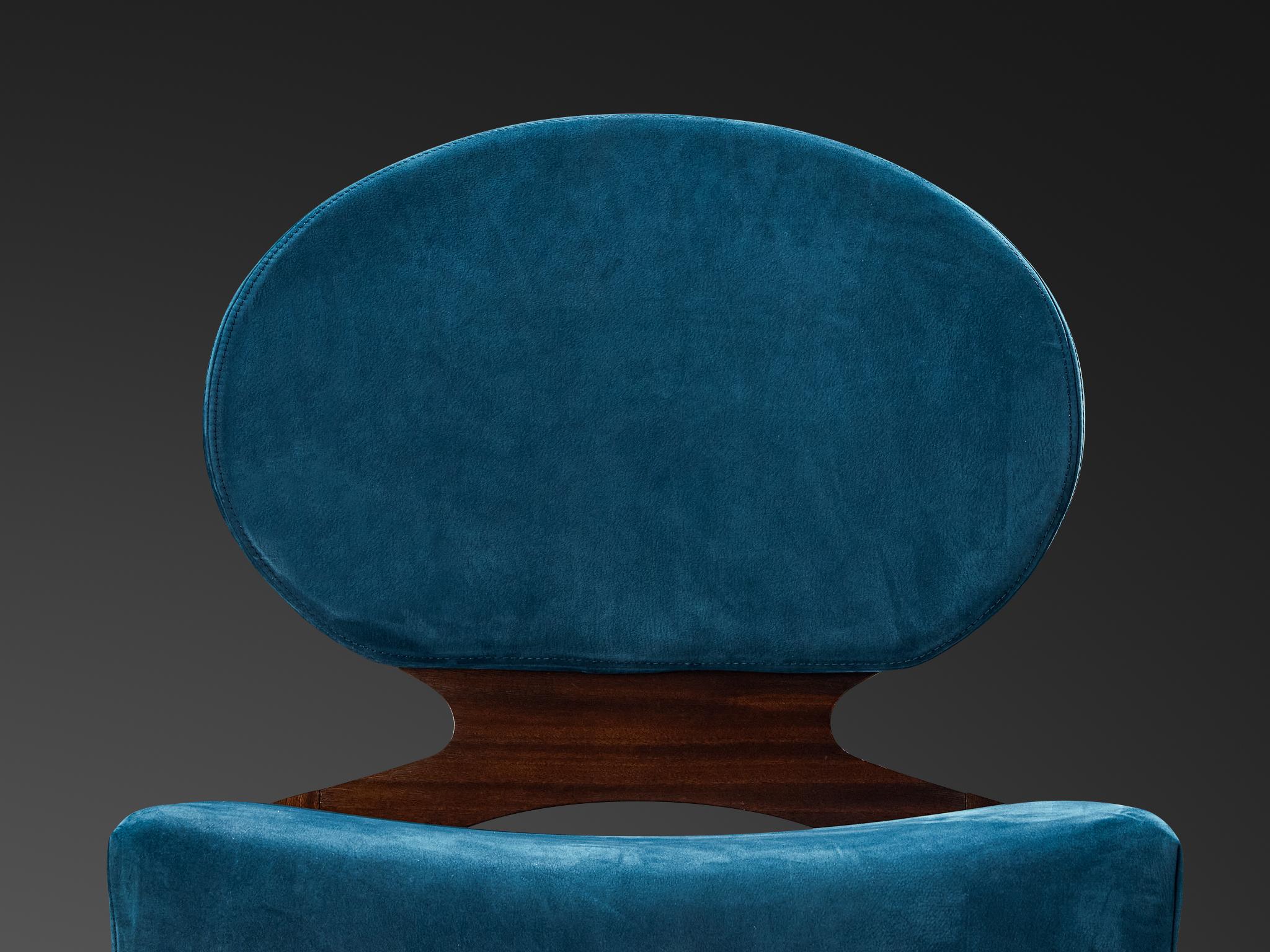 Emiel Veranneman Set of Eight 'Osaka' Dining Chairs in Blue Nubuck Leather 3
