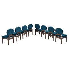 Emiel Veranneman Conjunto de ocho sillas de comedor "Osaka" de piel nobuk azul