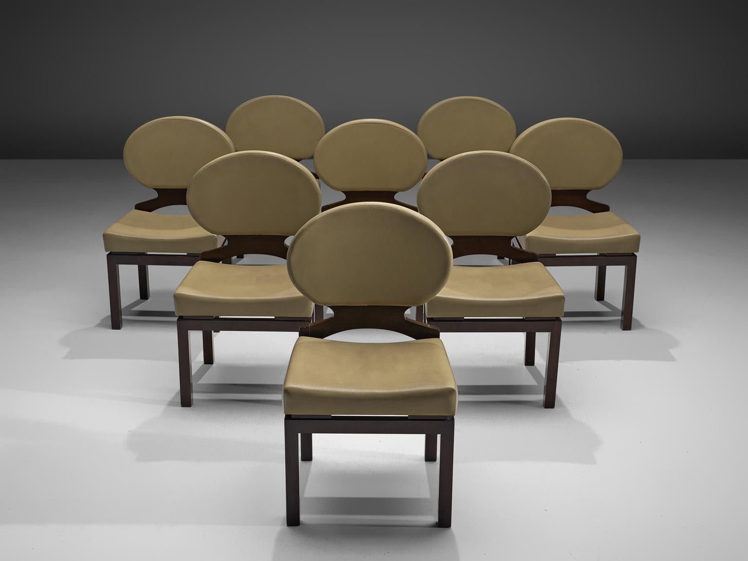 Mid-Century Modern Emiel Veranneman Set of Eight Osaka Dining Chairs in Leather