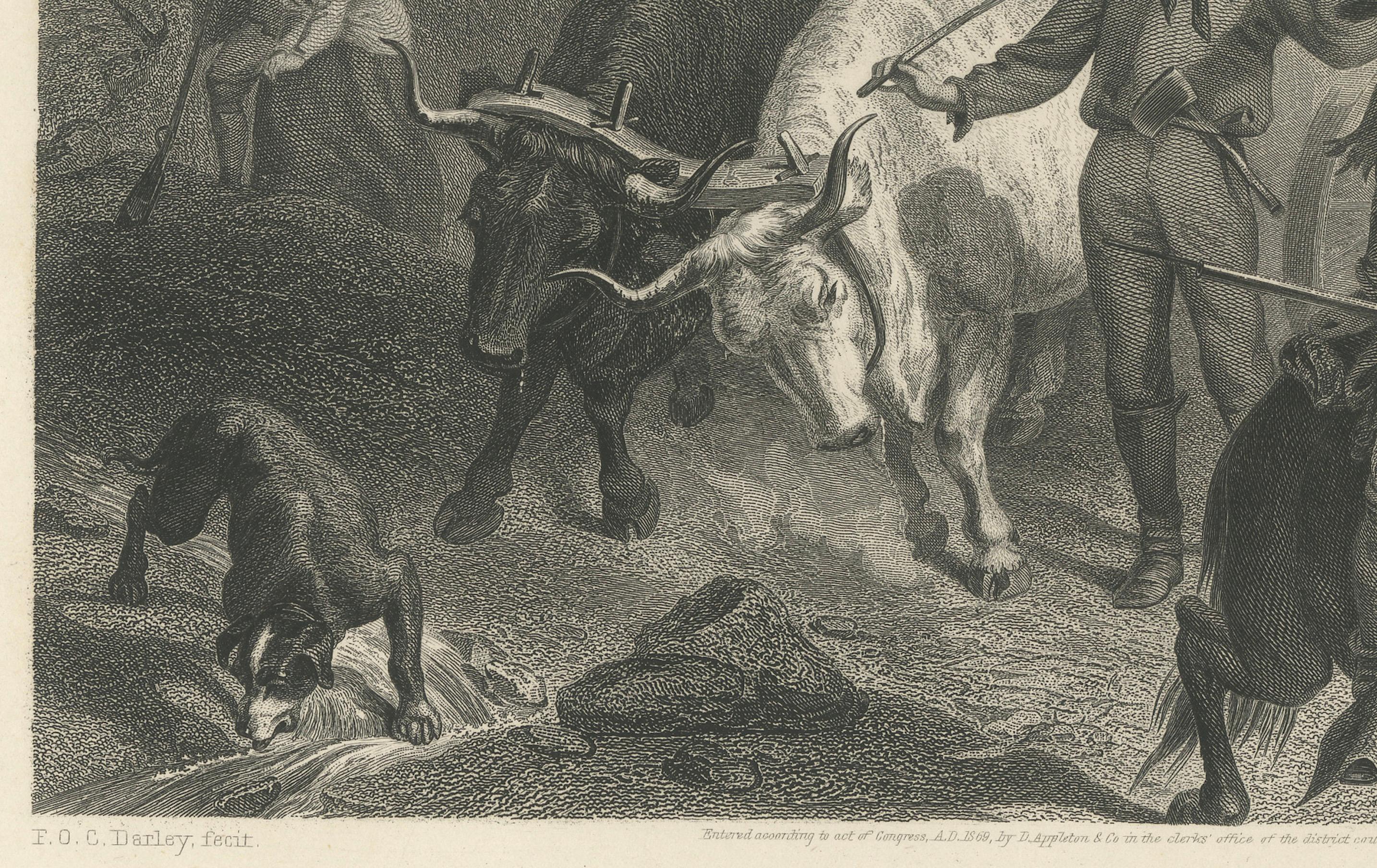 Emigrants Crossing the Plains, American West Wagon Migration – 1869 Engraving