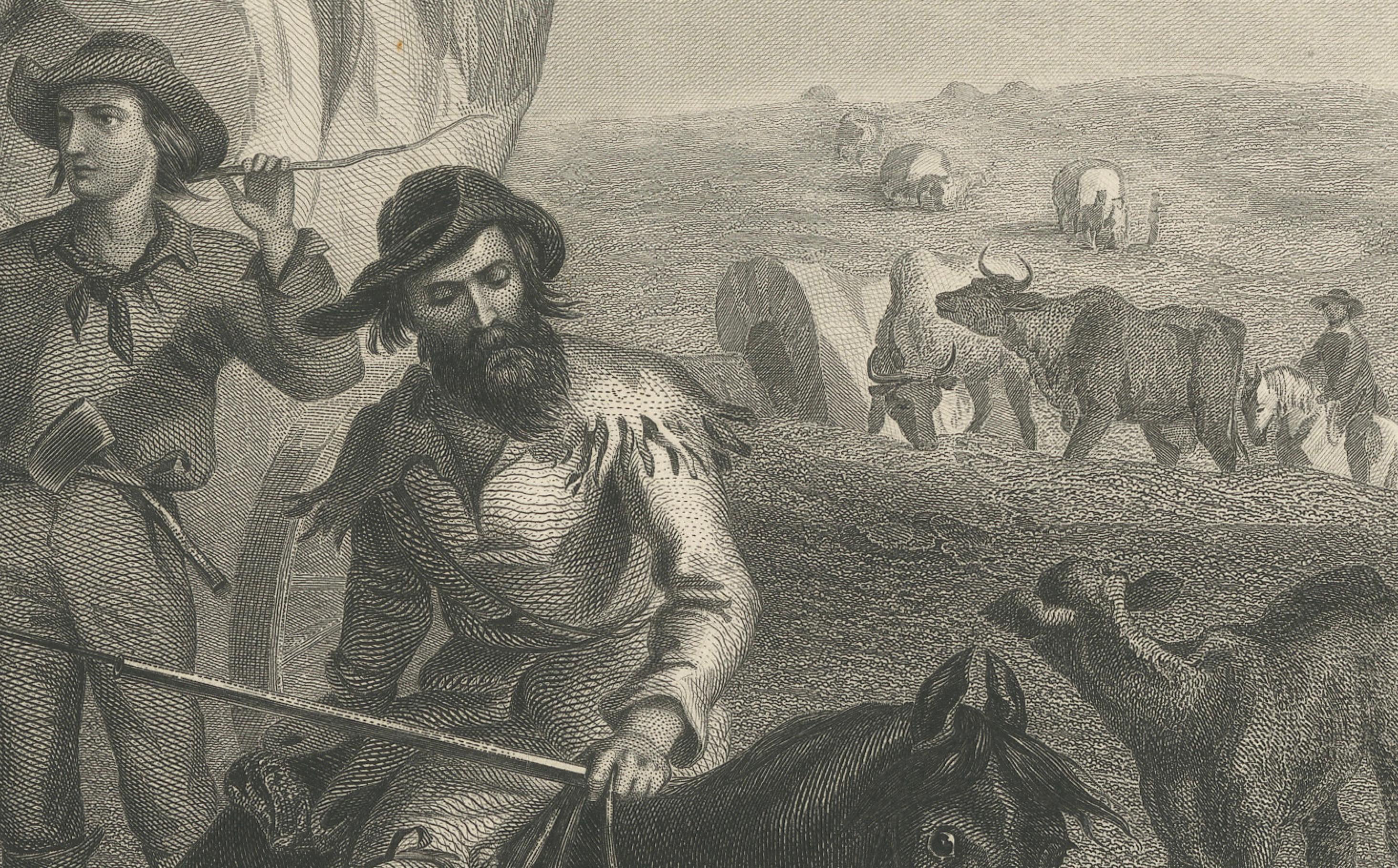 Emigrants Crossing the Plains, American West Wagon Migration – 1869 Engraving