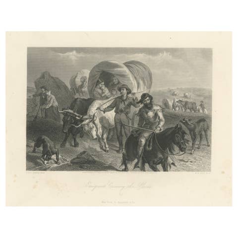 Emigrants Crossing the Plains, American West Wagon Migration – 1869 Engraving