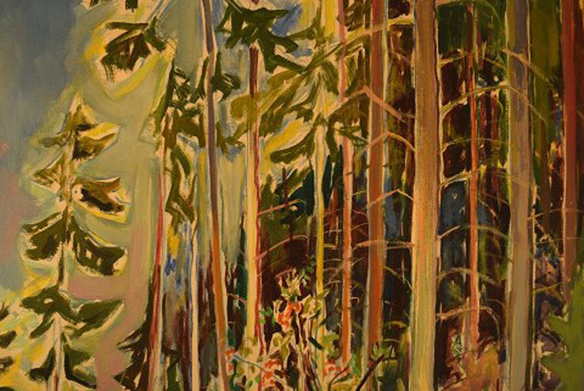 Emil A. Schou (1896-1986). Danish artist. Abstract modernist landscape. Forest scene. Oil on canvas, 1940s.
Signed.
In very good condition.
Measures: 75 x 60 cm.