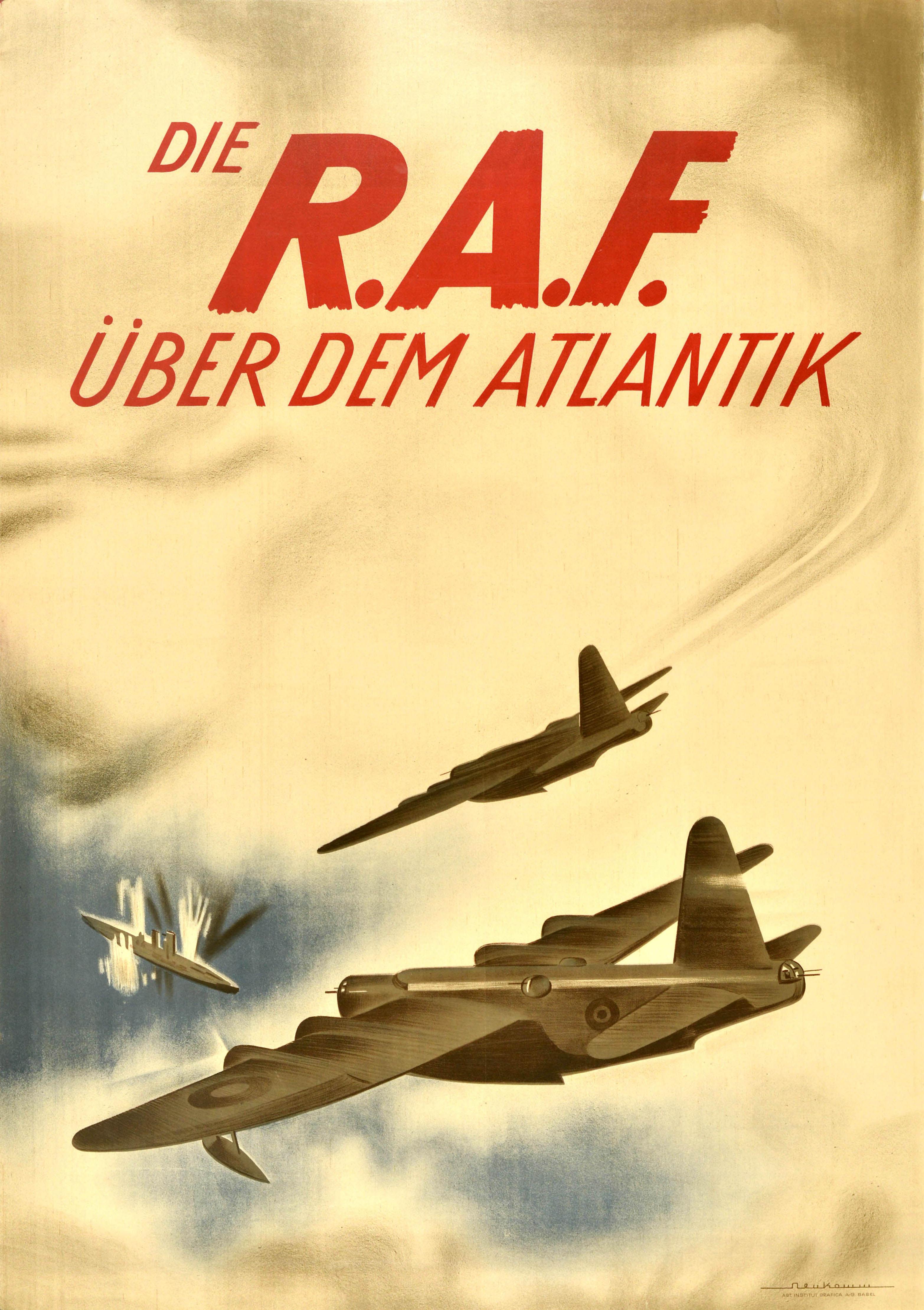 Emil Alfred Neukomm Print - Original Vintage WWII Propaganda Poster RAF Over The Atlantic Royal Air Force