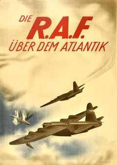 Affiche de propagande vintage de la Seconde Guerre mondiale RAF Over The Atlantic Royal Air Force