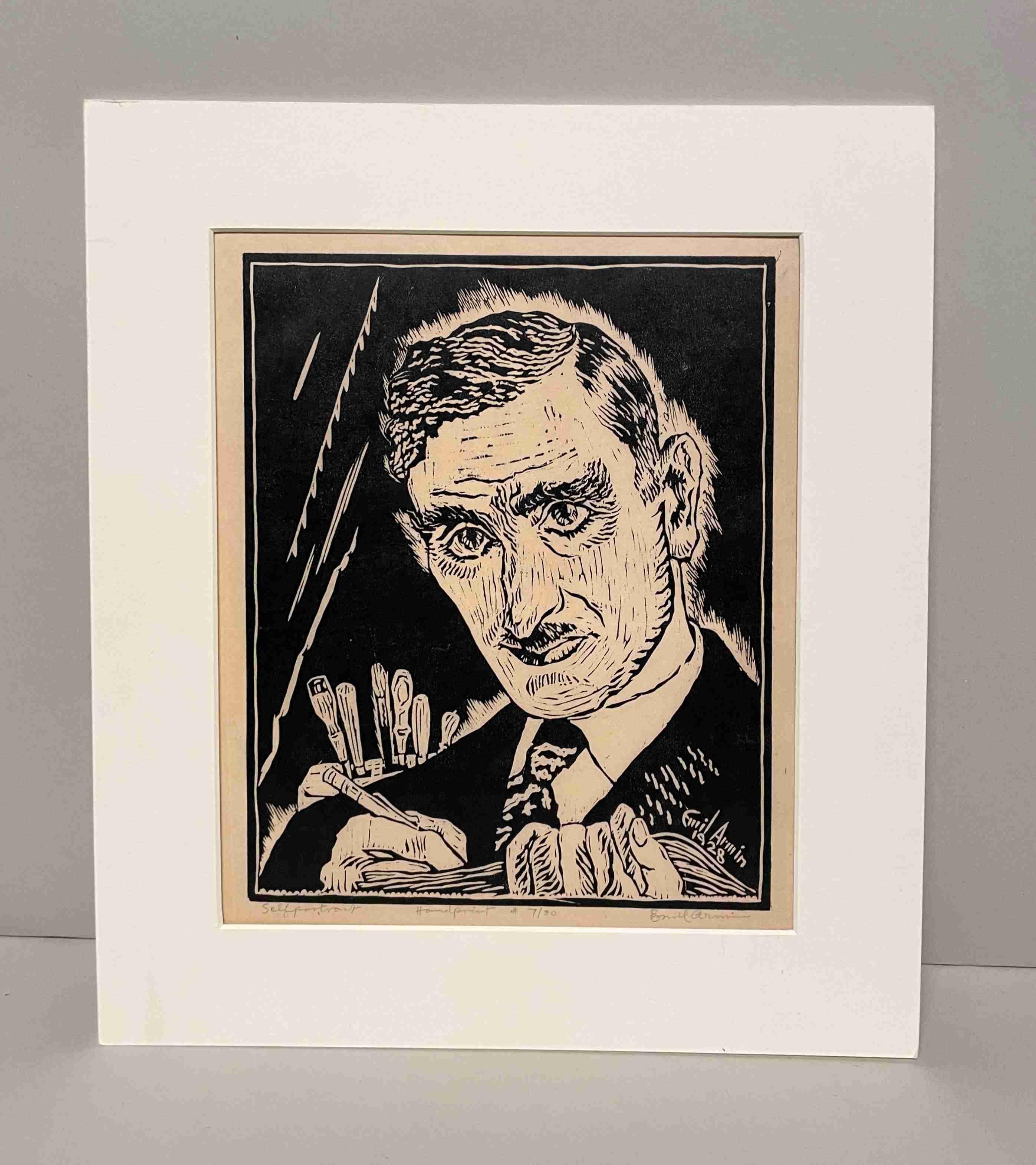 A Woodcut on Paper, Self-Portrait of Emil Armin For Sale 2
