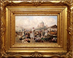 Antique Vienna Flower Market oil painting by Emil Barbarini