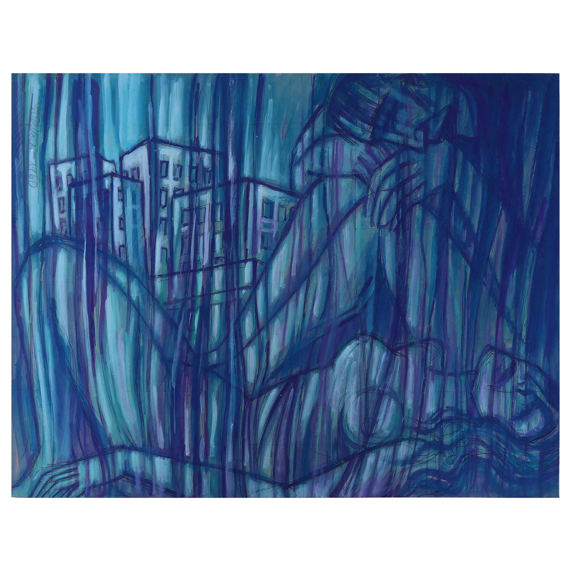 Emil Betzler 'Couple in Blue'' German Expressionist Painting