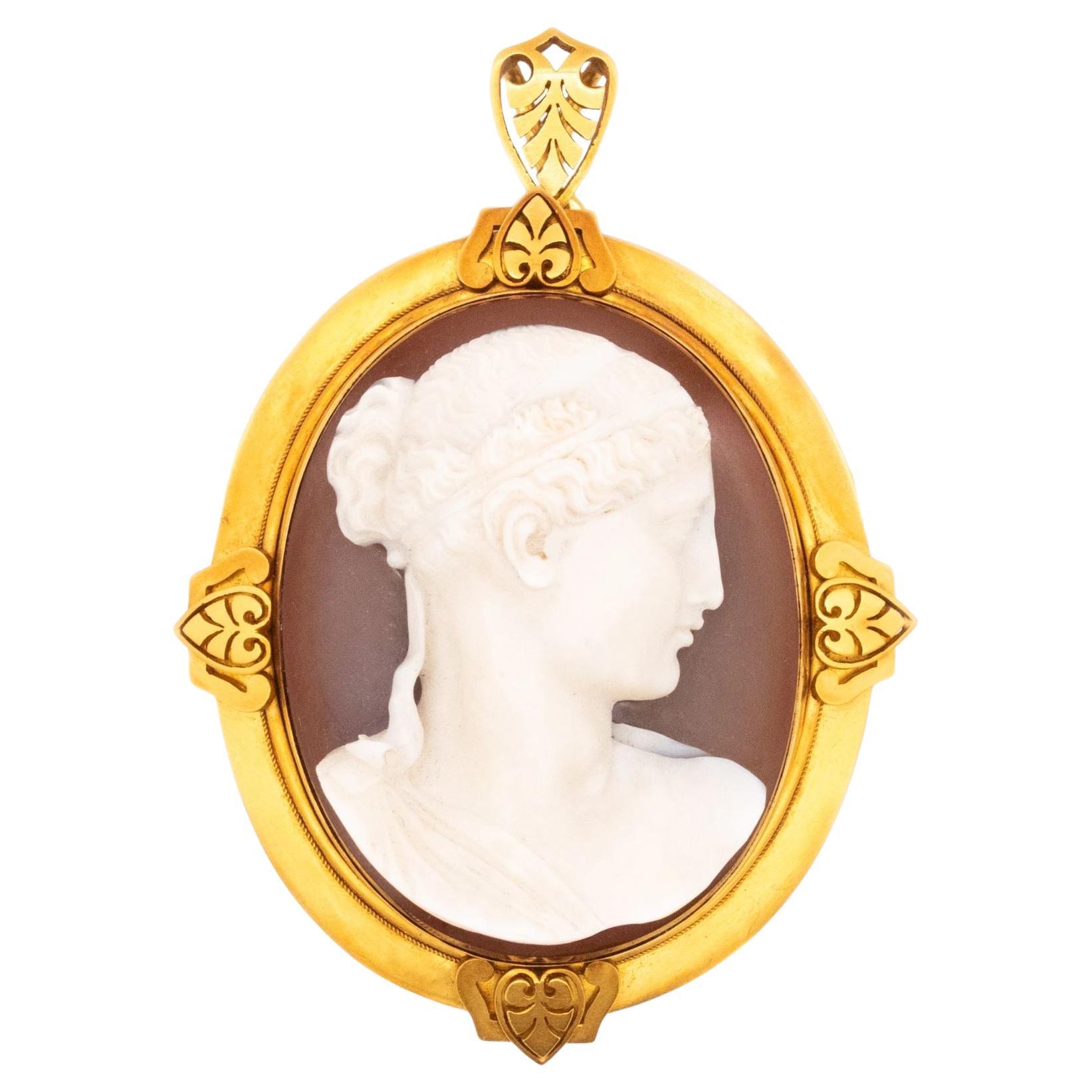 Emil Biedermann 1867 Austrian Important Presentation Agate Pendant in 19Kt Gold For Sale