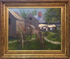 "Un uomo nel suo giardino", Emil Carlsen, Paesaggio impressionista di cortile e fienile