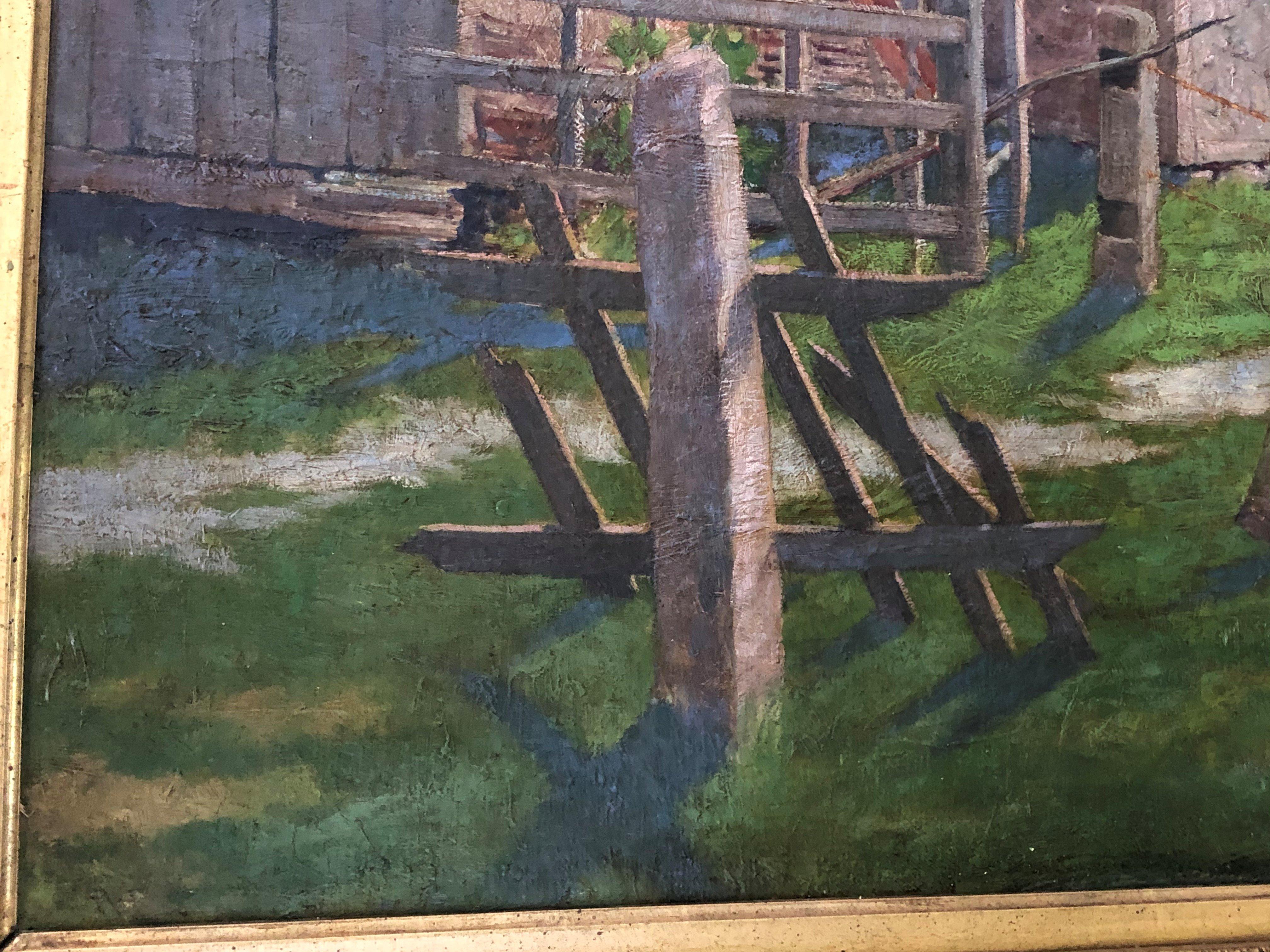 « Un homme dans son jardin », Emil Carlsen, paysage impressionniste d'arrière-cour et de grange en vente 2