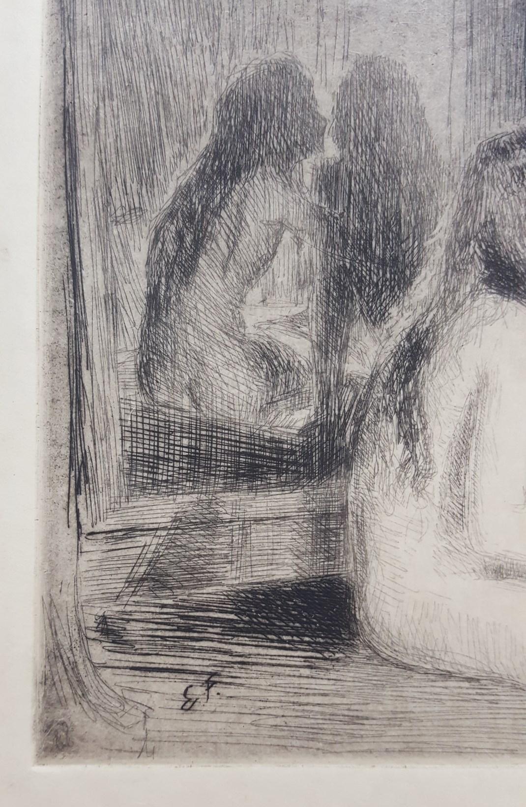 Confidences /// Gravure moderne ancienne figurative de jeunes filles nues Impressionniste - Moderne Print par Emil Fuchs